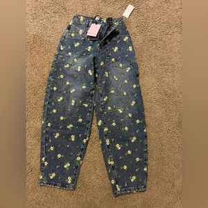 Avec Les Filles Floral Denim Wide Leg Jeans